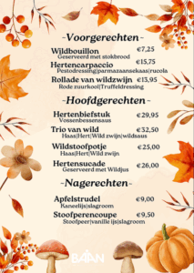wild-menu-baan-geesteren-bij-borculo-ruurlo-lochem-zwiep-diepenheim-achterhoek-gelderland met hertenbiefstuk, haas, wild zwijn
